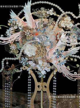 式新娘结禾婚F98977M9团扇中子婚礼重工成品手工秀出嫁喜扇材料包