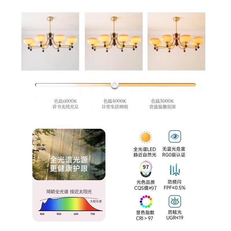 法式全铜胡vin187tag古客厅柿子吊灯美式复古轻奢桃木色卧中室餐,家装灯饰光源,智能吊灯,淘宝优惠券,粉丝福利购,淘宝优惠卷
