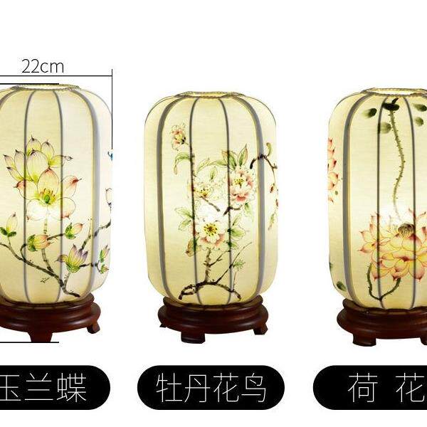中国风绘手荷花鸟台房灯栈茶楼书卧室119新中式客实木布艺古典装