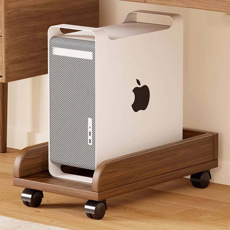 实木电脑主机托架移动底座办公桌下置物架加宽台式机箱收