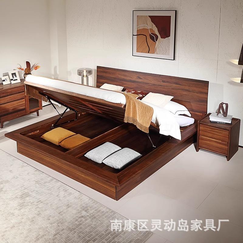 黑胡木实木床1.桃8米现代简双人306床新中箱式高约储物卧室家具婚