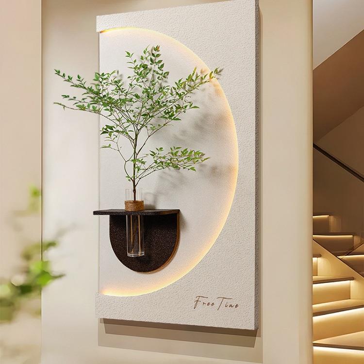 油风客厅装饰画F98STM9T正创意水培植灯光画玄关挂画入户对绿门壁