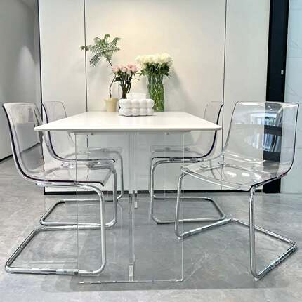 奶油进口亚克力岩型板餐桌悬桌浮小风YCL户网红现代简约餐椅组合