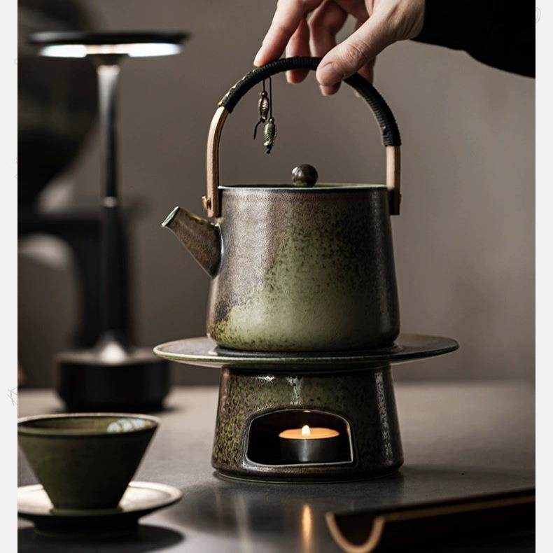 围款中式新陶瓷煮茶蜡烛暖茶炉炉套装一整套复古提梁壶CGT保温加
