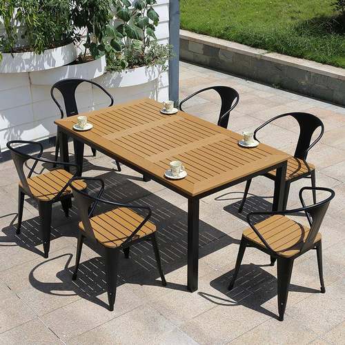 参照标注外庭院花园休闲家具铁艺防意腐塑木桌椅现代简约露户台创餐五件套