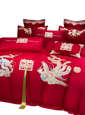 新中式庆四件M8QQR9W套红色绣礼婚房婚绣花喜被结婚婚被套床上用