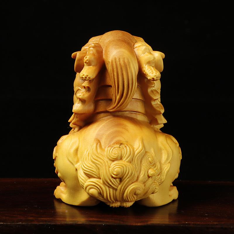 黄杨木饰雕麒麟BIC手把件木质雕刻瑞兽摆件艺品工式家中居品