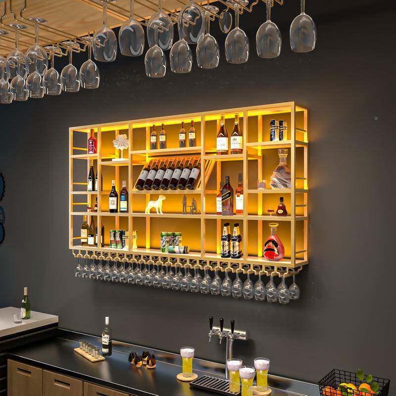 ?热卖吧红台酒柜酒壁挂式酒架工业风红酒YDY展示轻架奢铁艺网吧置