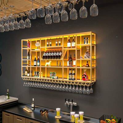 ?热卖吧红台酒柜酒壁挂式酒架工业风红酒YDY展示轻架奢铁艺网吧置