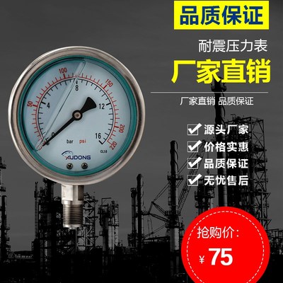 YN-100B耐震压力表隔膜膜盒膜片电接点远传不锈钢耐震压力表150B