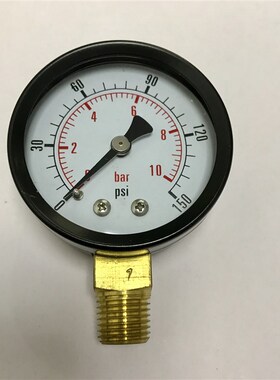 50mm压力表 0~10bar /0~150psi 双刻度压力显示 2分铜螺纹ZG1/4