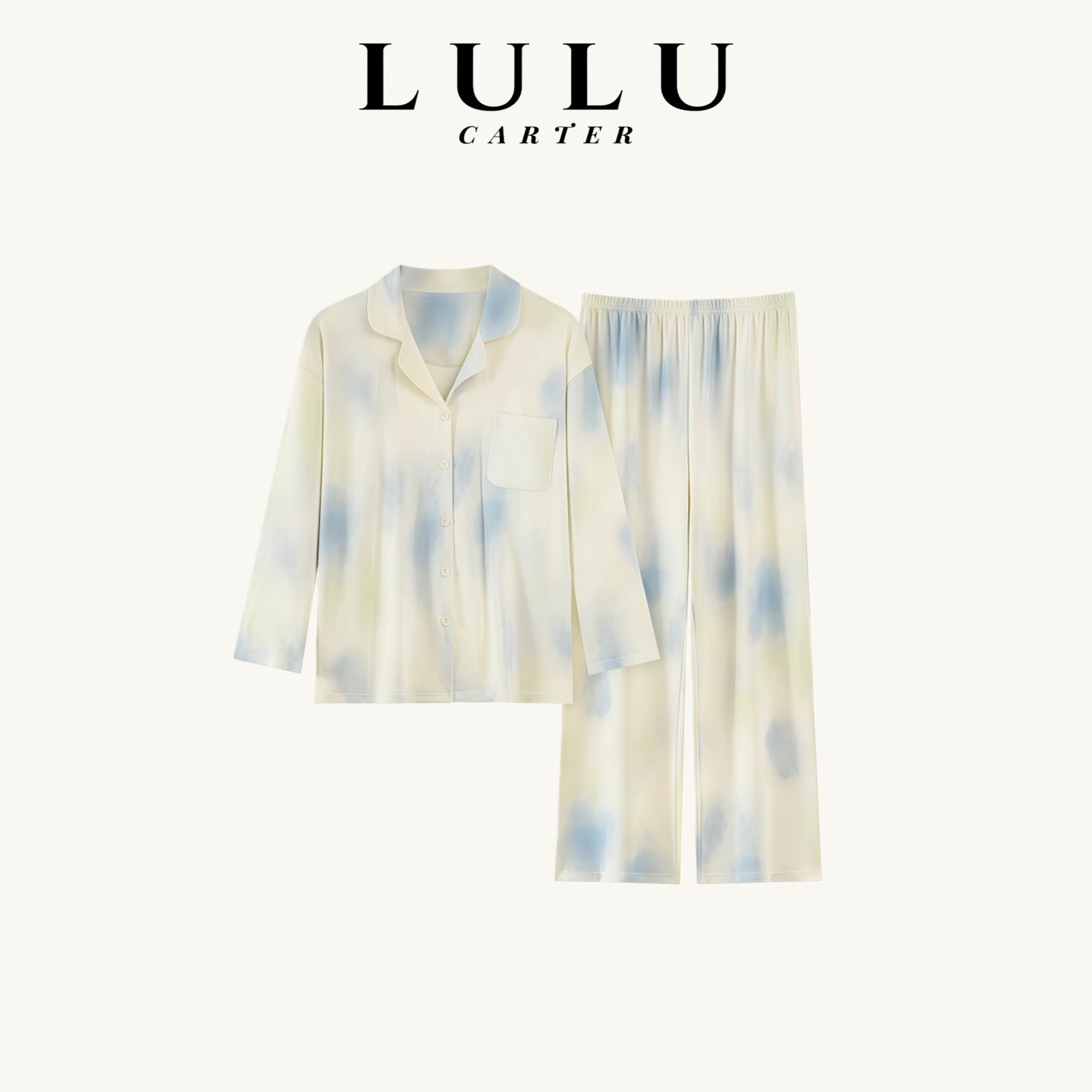 简约高级休闲水墨纯棉长袖睡衣女