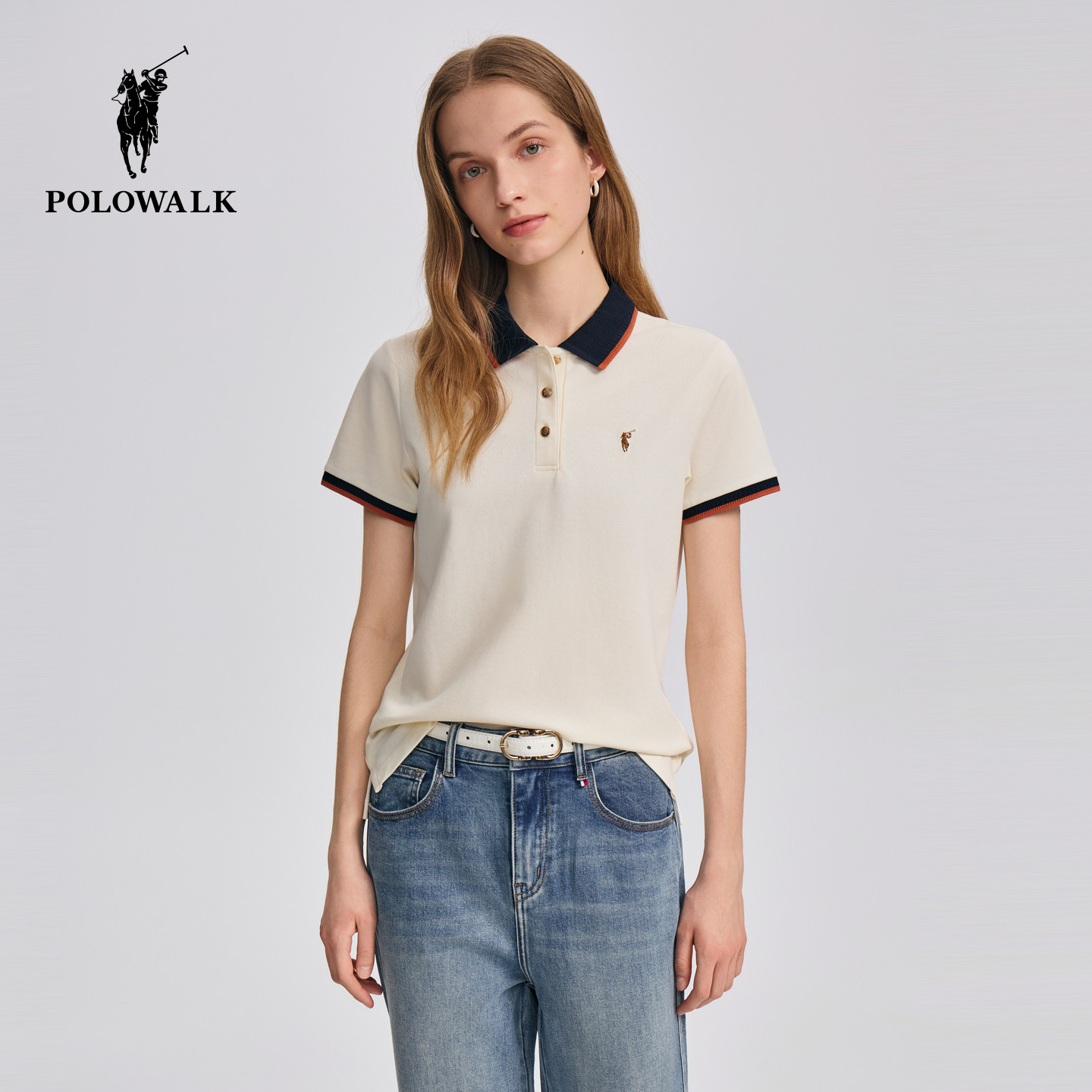 POLOWALK女士2026夏季新款短袖POLO衫撞色修身T恤百搭潮流上衣