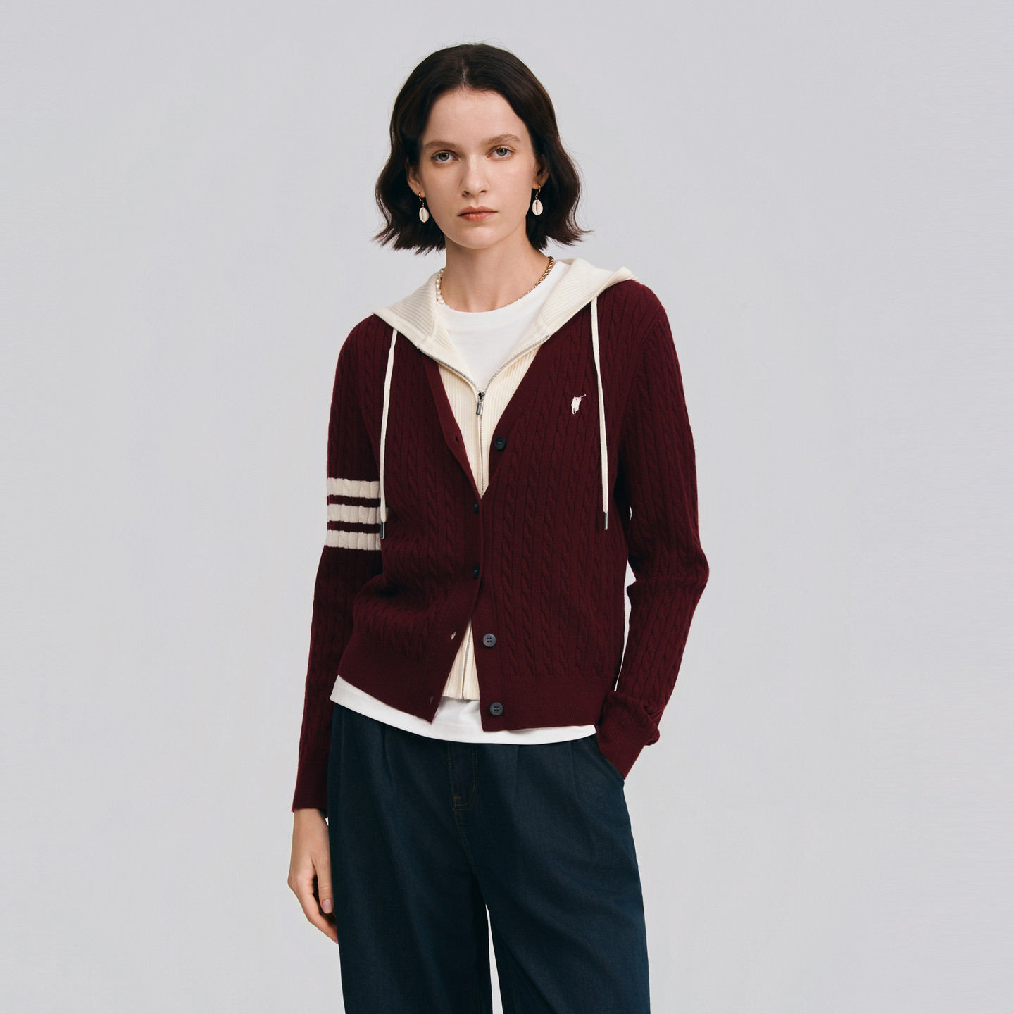 POLOWALK女士长袖针织衫2026春季新款毛衣假两件撞色拼接针织外套