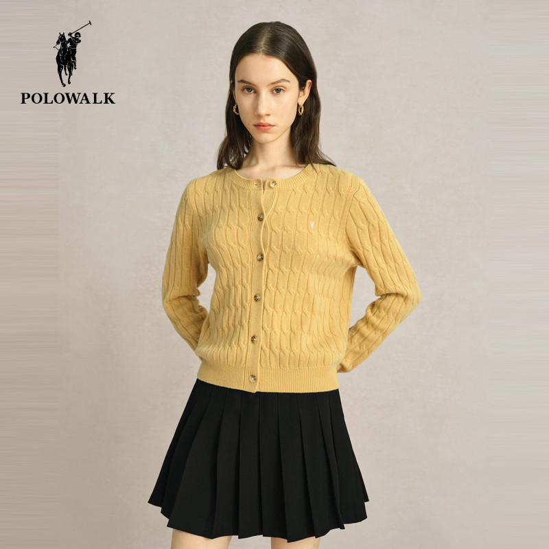 【特惠】POLOWALK女士羊毛衫毛衣春季圆领纯色薄款开衫内搭女