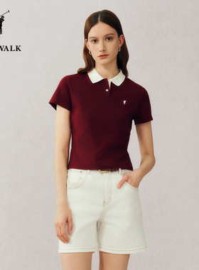 POLOWALK短袖POLO衫女士2026夏季新款撞色小个子t恤百搭韩版上衣