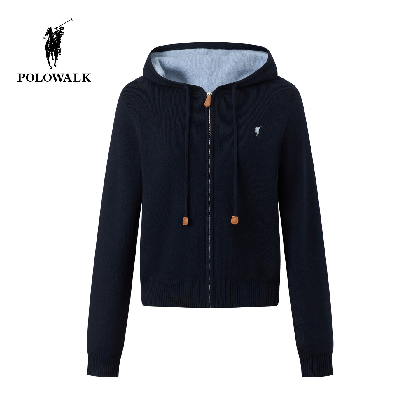POLOWALK女士长袖针织衫2026春季新款简约连帽拉链针织开