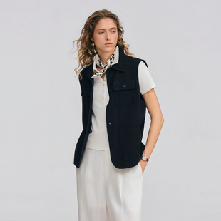 POLOWALK女士马甲2026春季新款女装简约翻领收腰显瘦马甲纯棉外套