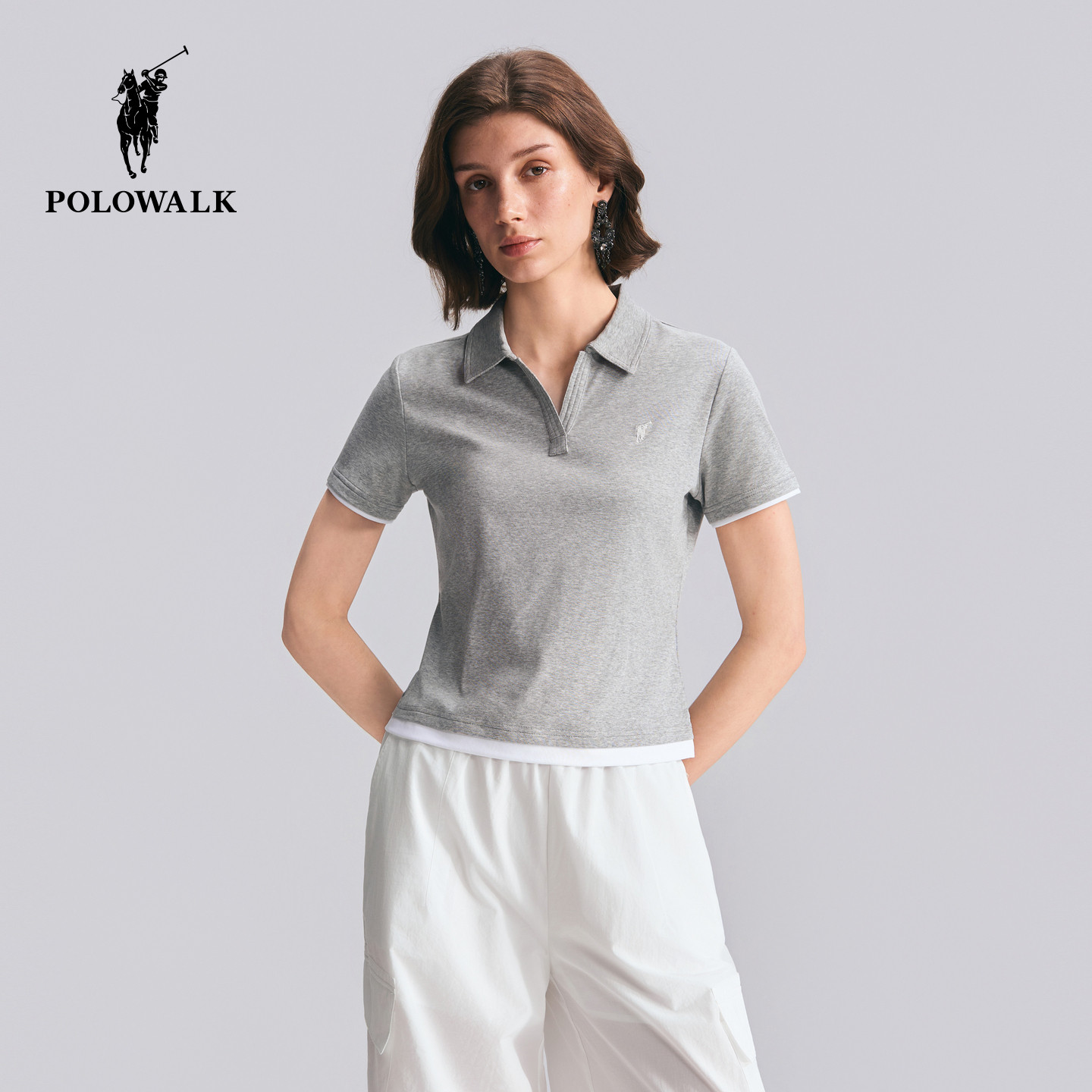 POLOWALK女装2026夏季新款女士短袖POLO衫V领小个子T恤休闲上衣