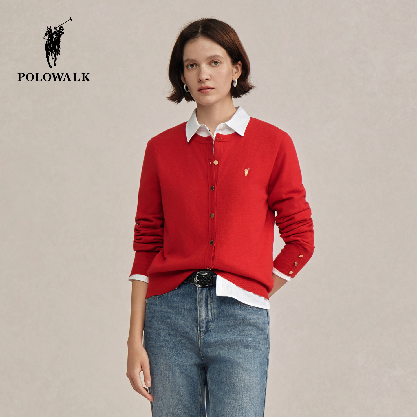 POLOWALK新年红毛衣2025秋冬新款长袖针织衫薄款开衫红毛