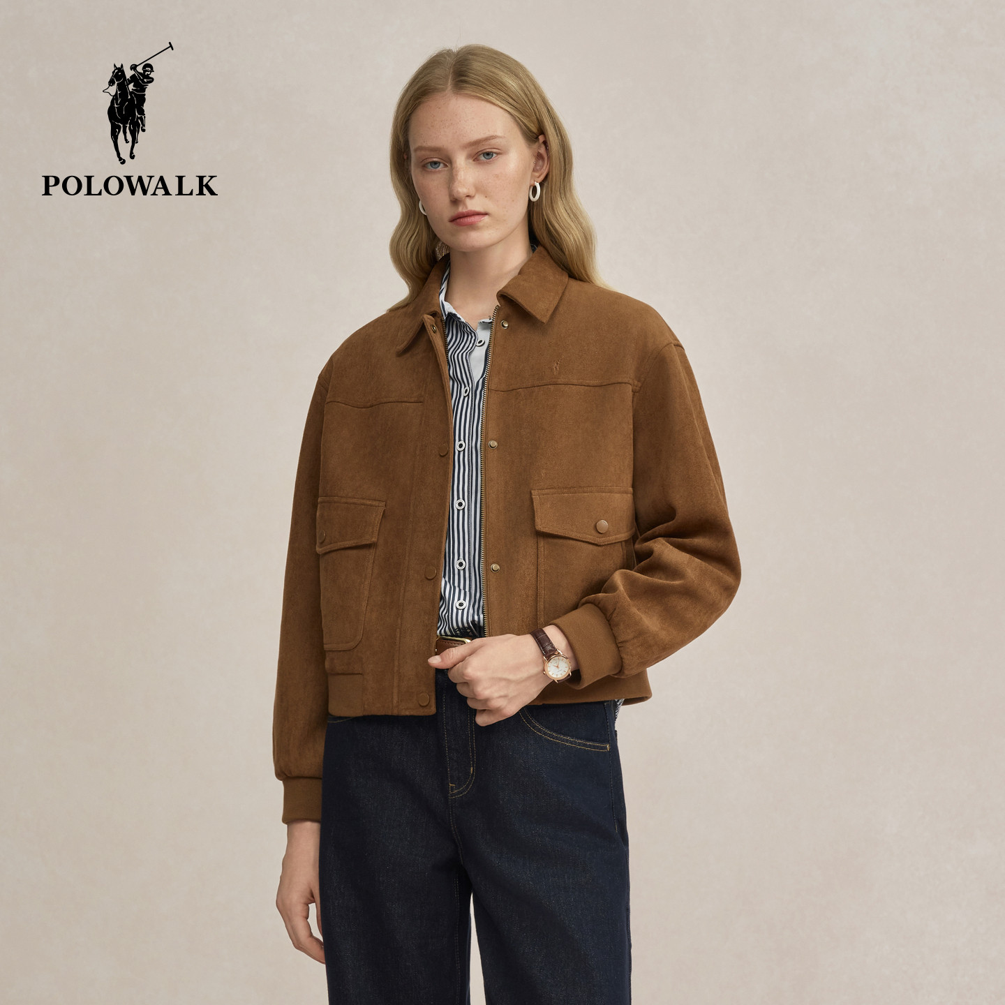 POLOWALK女装2026春季新款女士外套工装风短款夹克休闲时尚女装