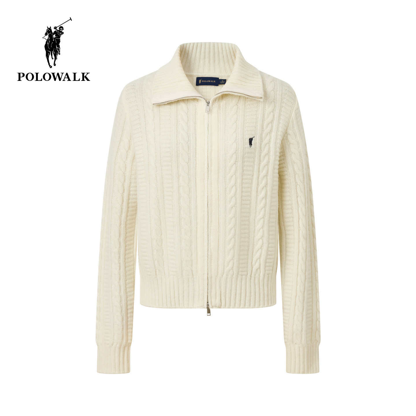 【100%绵羊毛】POLOWALK女士羊毛衫2026春季翻领绞花