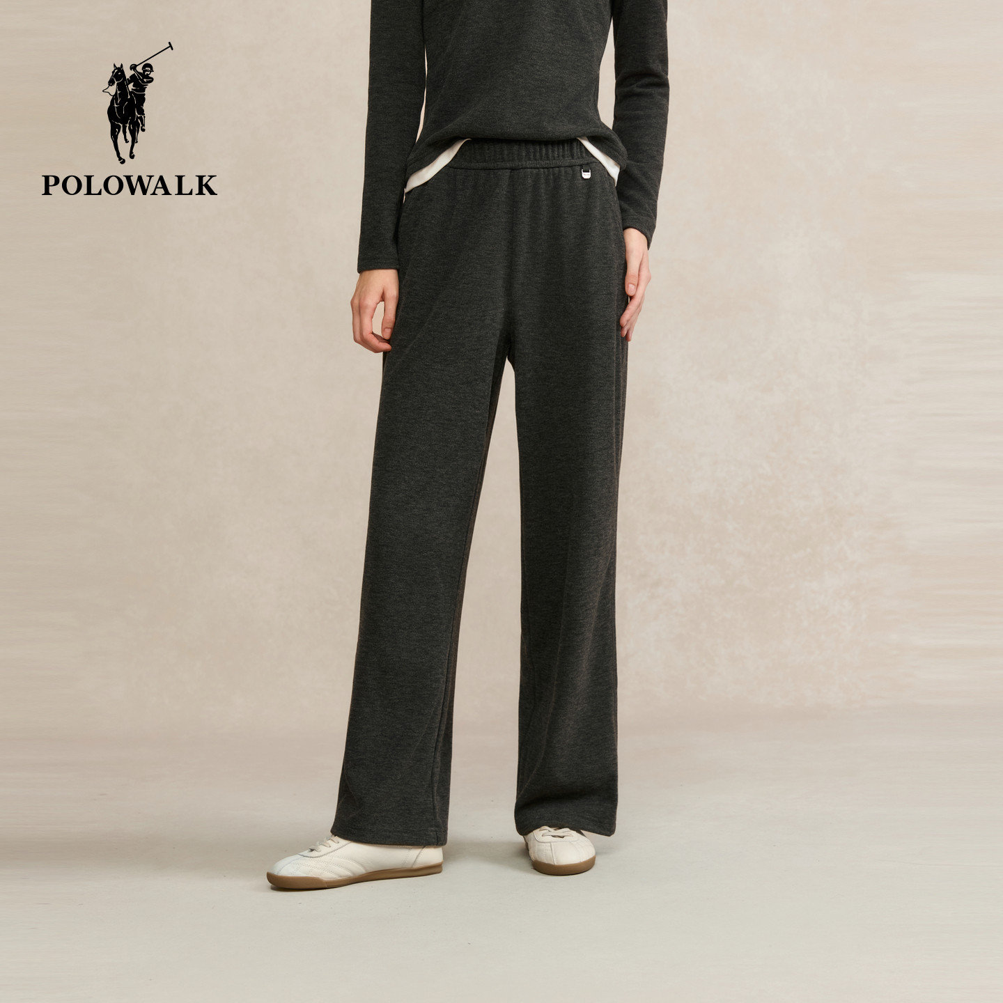 POLOWALK女装2025秋冬裤子新款女士针织裤直筒长裤运动休闲裤
