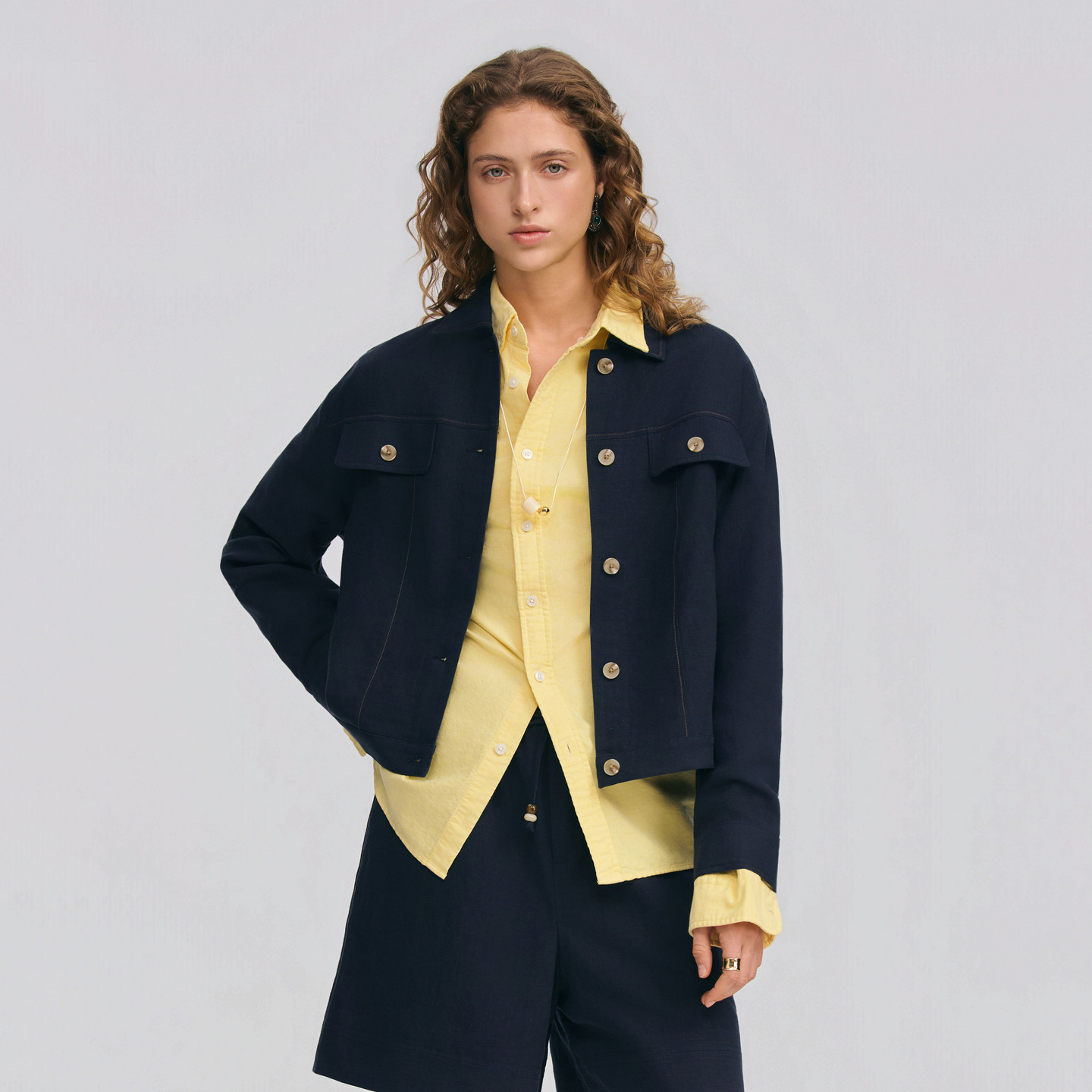 【套装】POLOWALK女士外套2026春季新款亚麻混纺工装风外套短裤