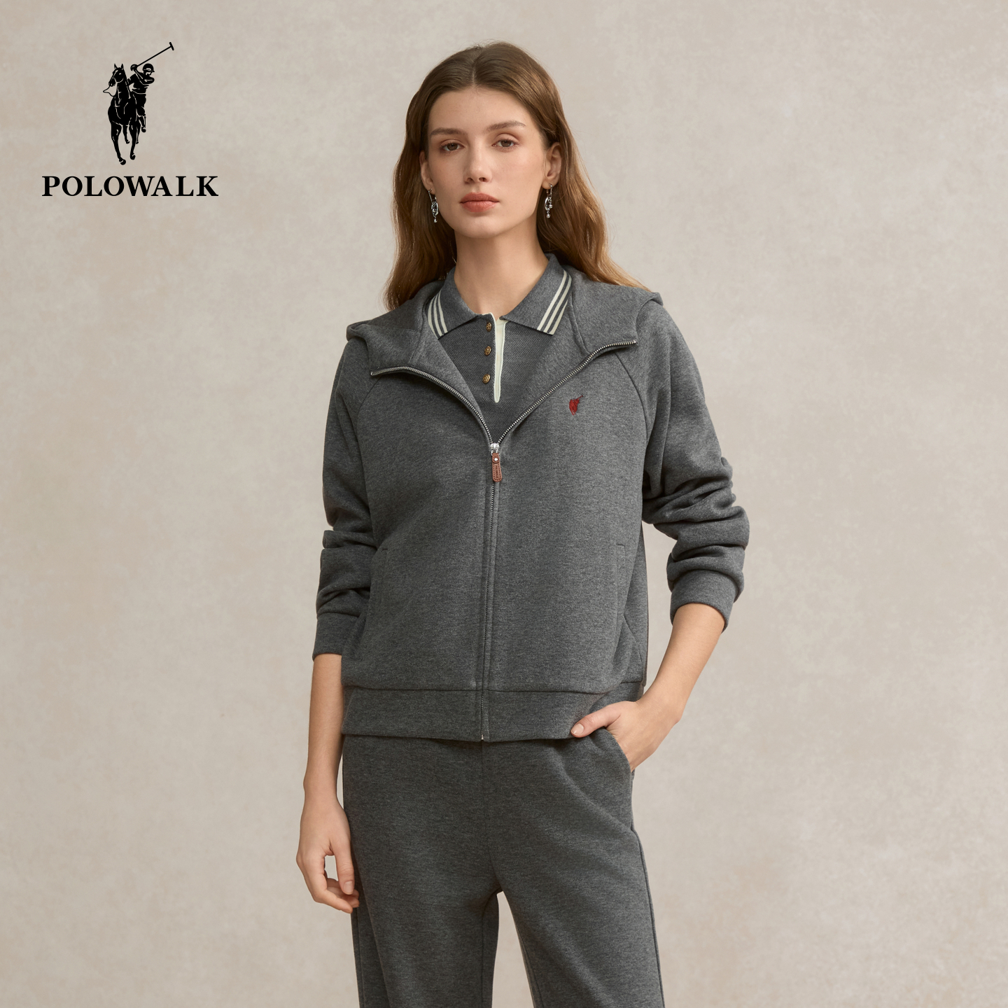 POLOWALK女士休闲卫衣简系连帽