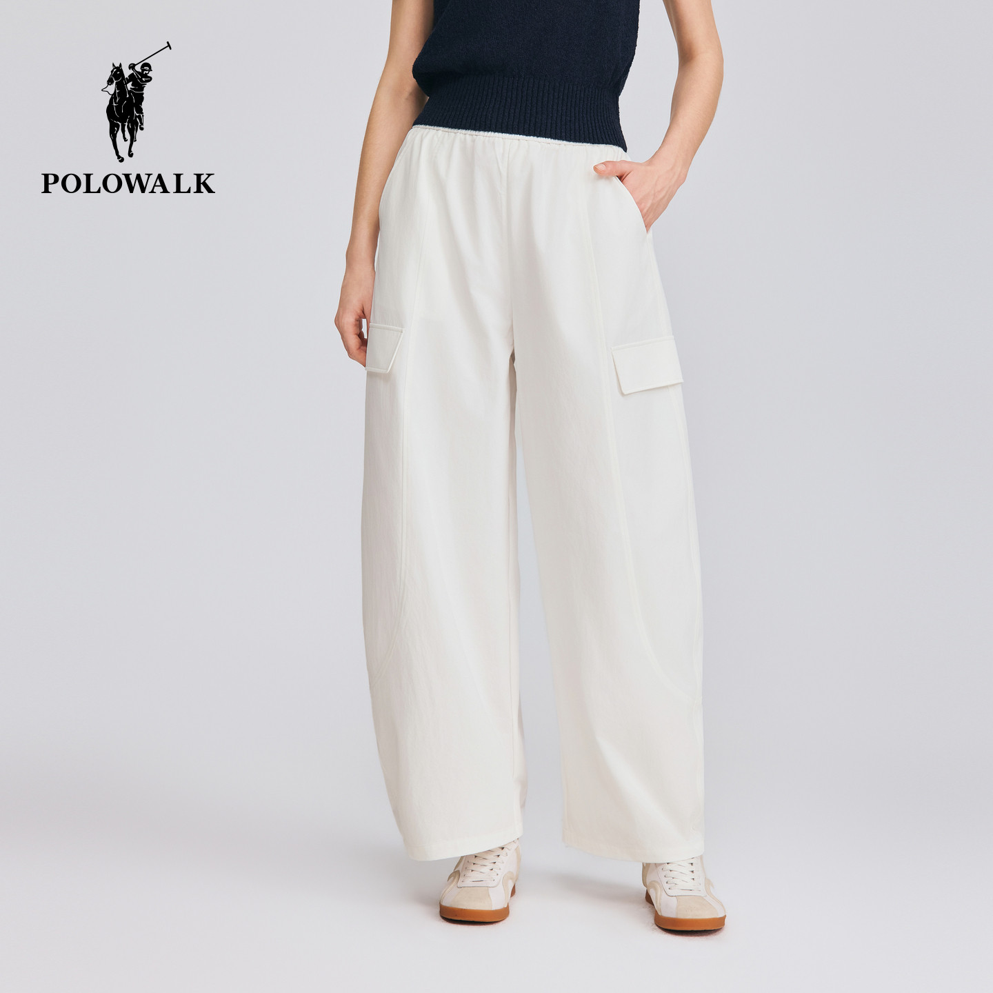 POLOWALK女装2026夏季裤新款女士工装裤运动风潮流时尚白