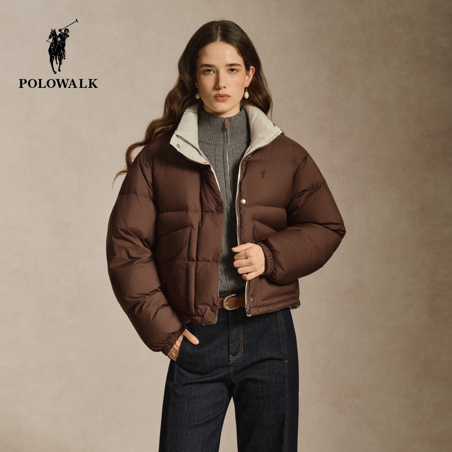 POLOWALK女装立领双面穿羽绒服