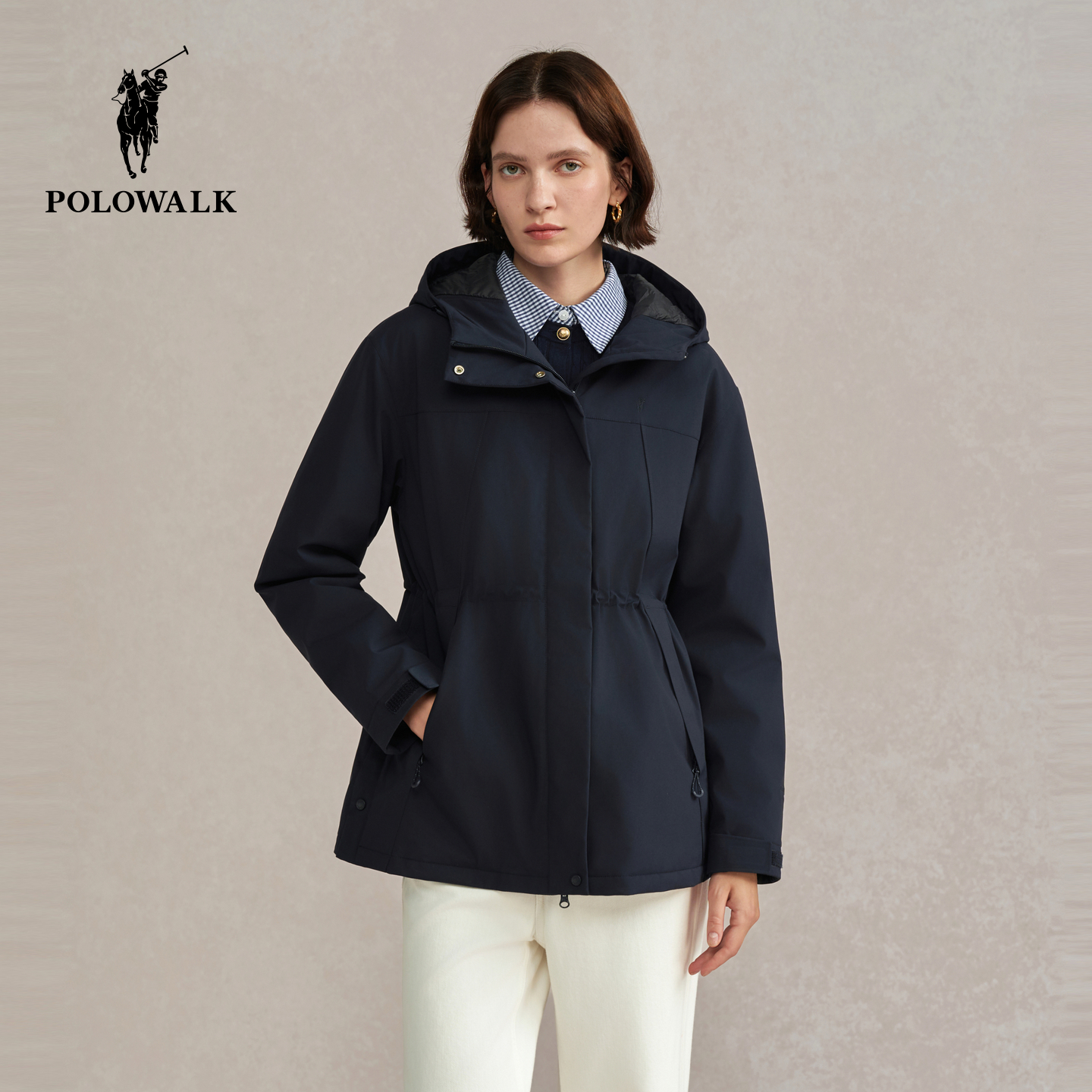 POLOWALK女士羽绒服中长款连帽