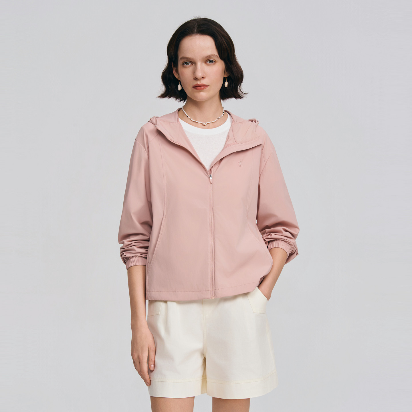 POLOWALK女士短外套2026春季新款简约纯色休闲运动连帽短