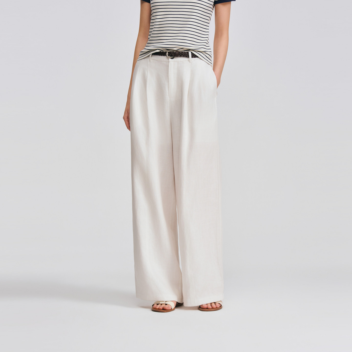 POLOWALK女士休闲裤2026春夏裤新款亚麻混纺阔腿裤休闲长裤白裤子