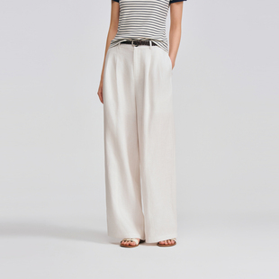 POLOWALK女士休闲裤2026春夏裤新款亚麻混纺阔腿裤休闲长裤白裤子