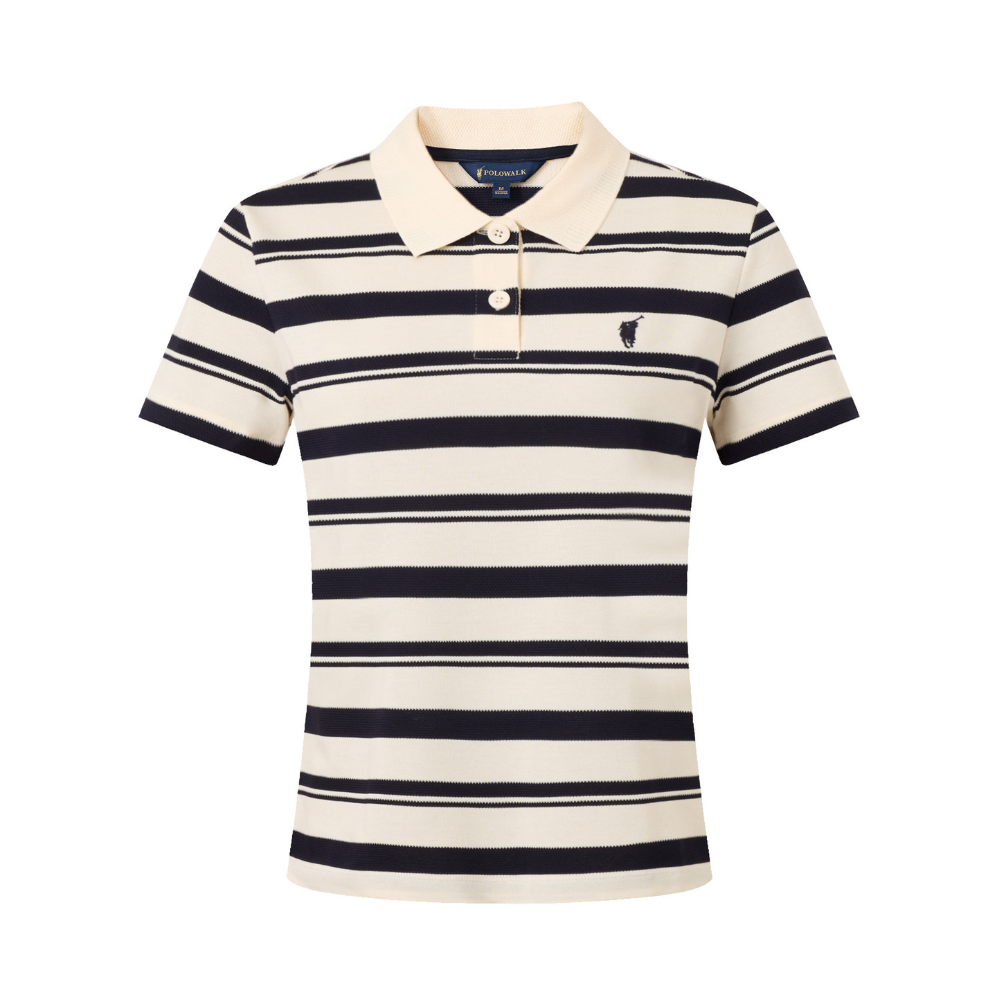 POLOWALK女士短袖2026夏季新款经典条纹POLO衫翻领纯棉T恤女上衣