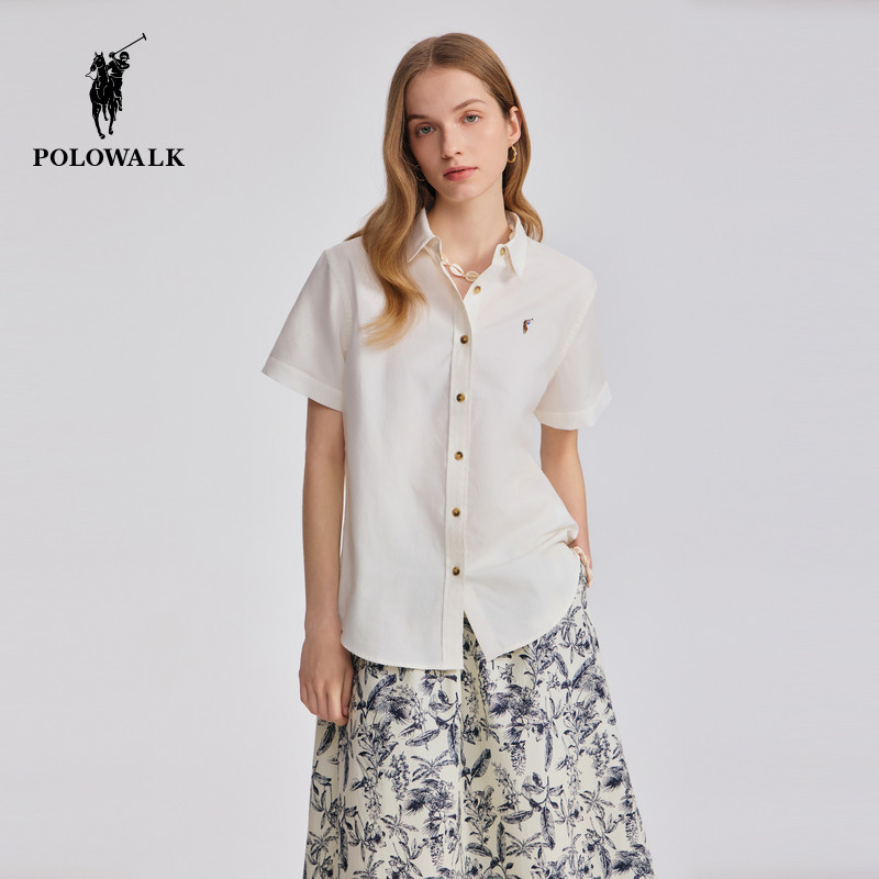 【100%棉】POLOWALK女士短袖衬衫2026夏季新款简约纯