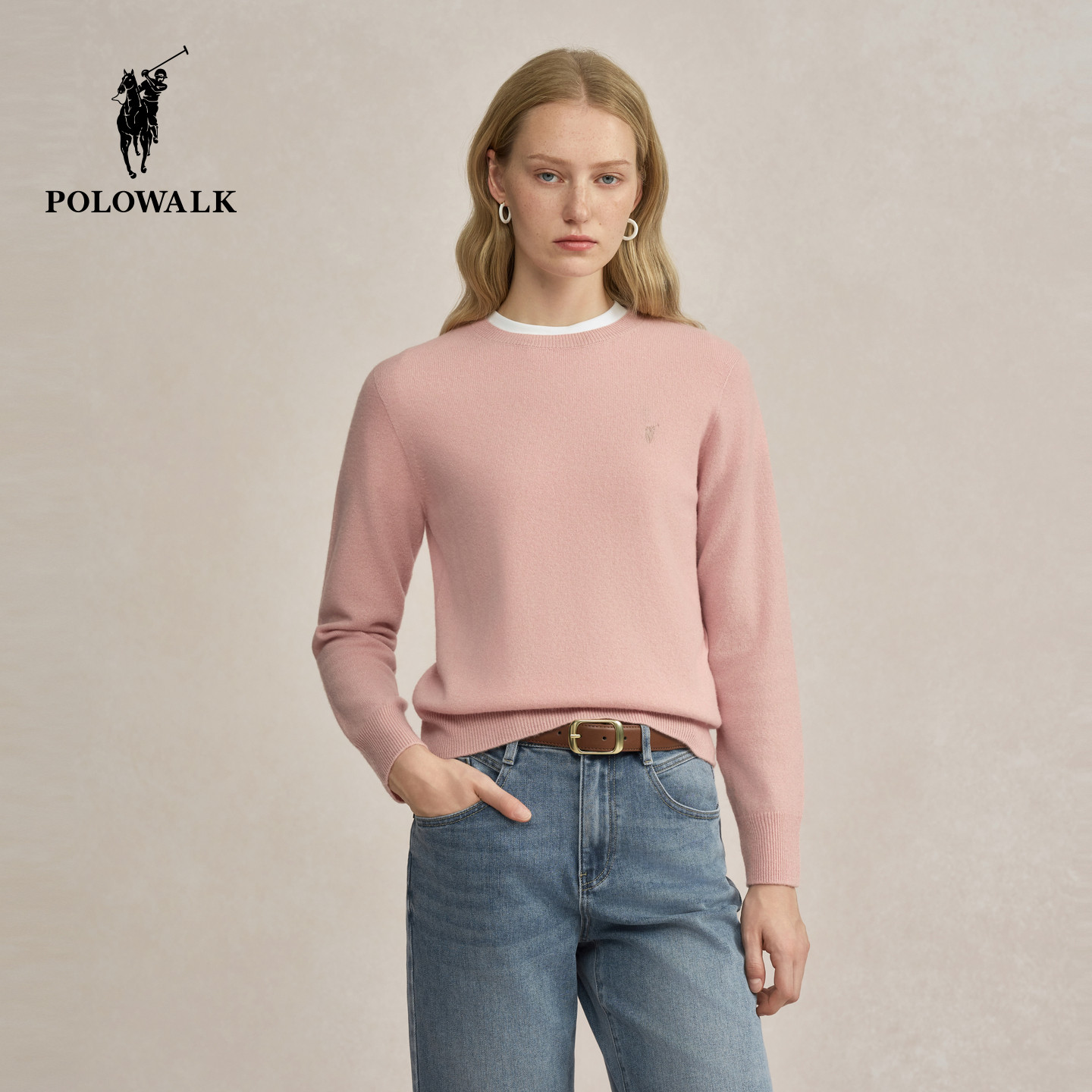 【特惠】【含绵羊毛】POLOWALK女装2026春季针织衫圆领纯