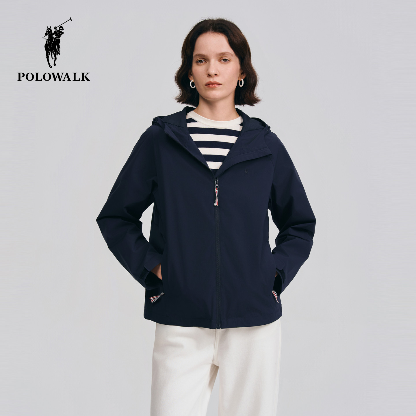 POLOWALK女装外套2026春季新款女士通勤外套连帽休闲纯色夹克上衣