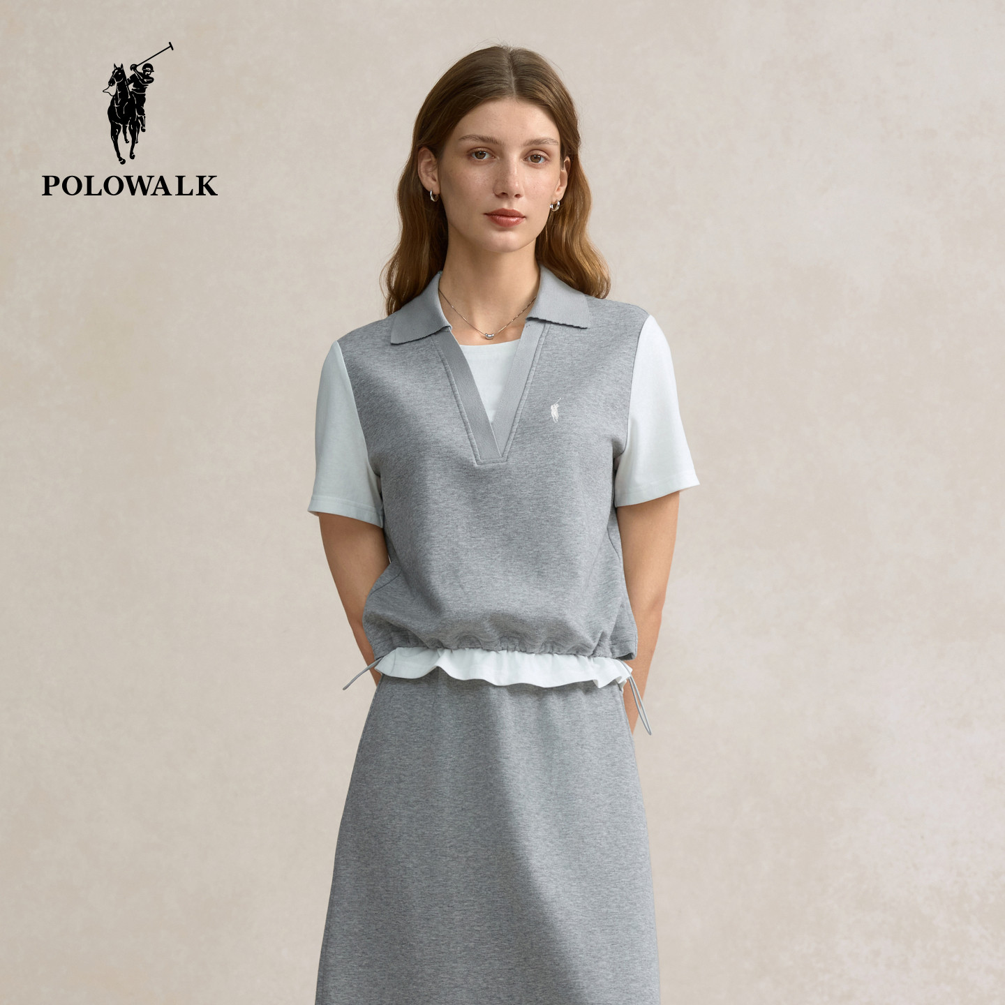 [套装]POLOWALK女装2026夏季女士短袖T恤设计感polo领短袖T恤女款
