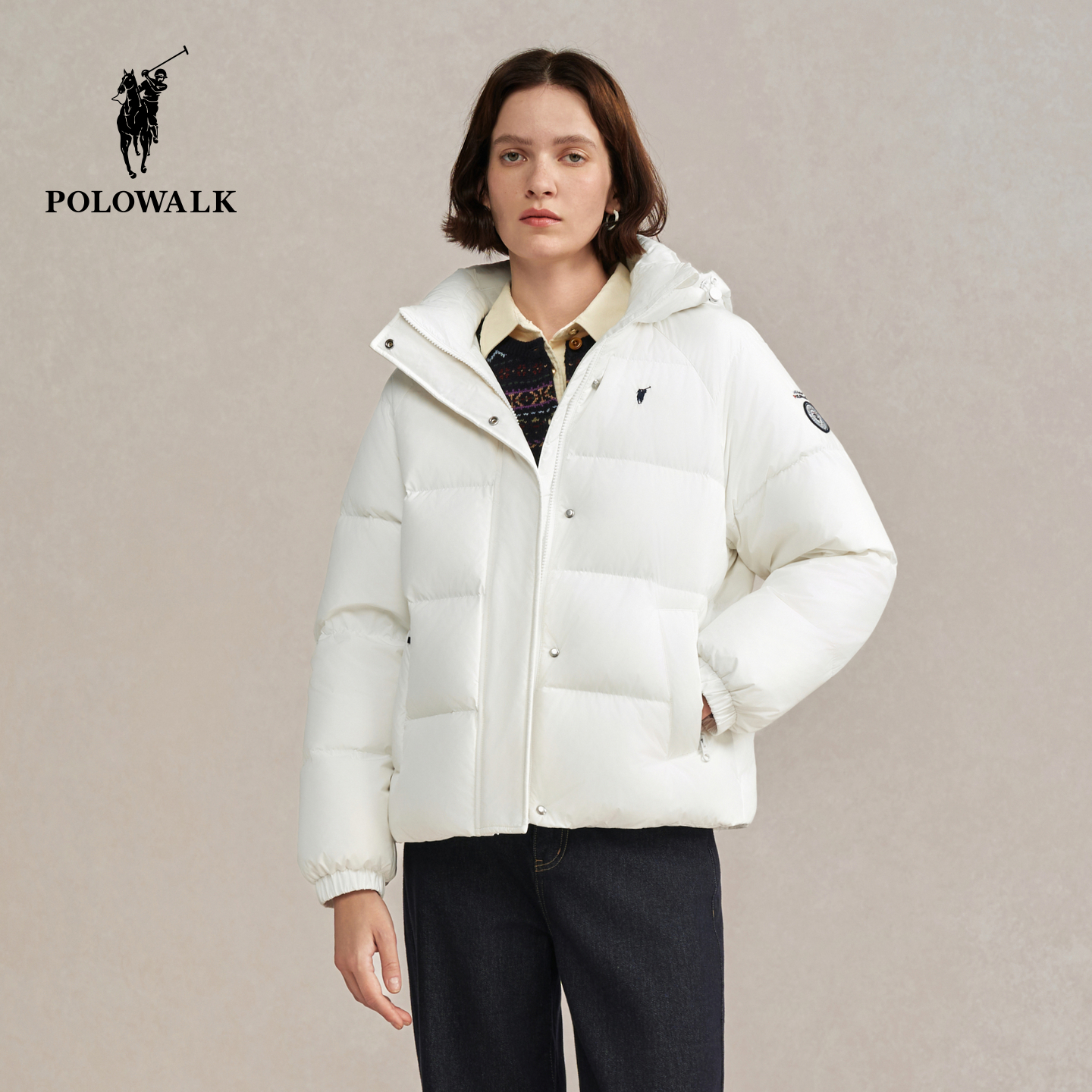 POLOWALK女士羽绒服厚款连帽短款