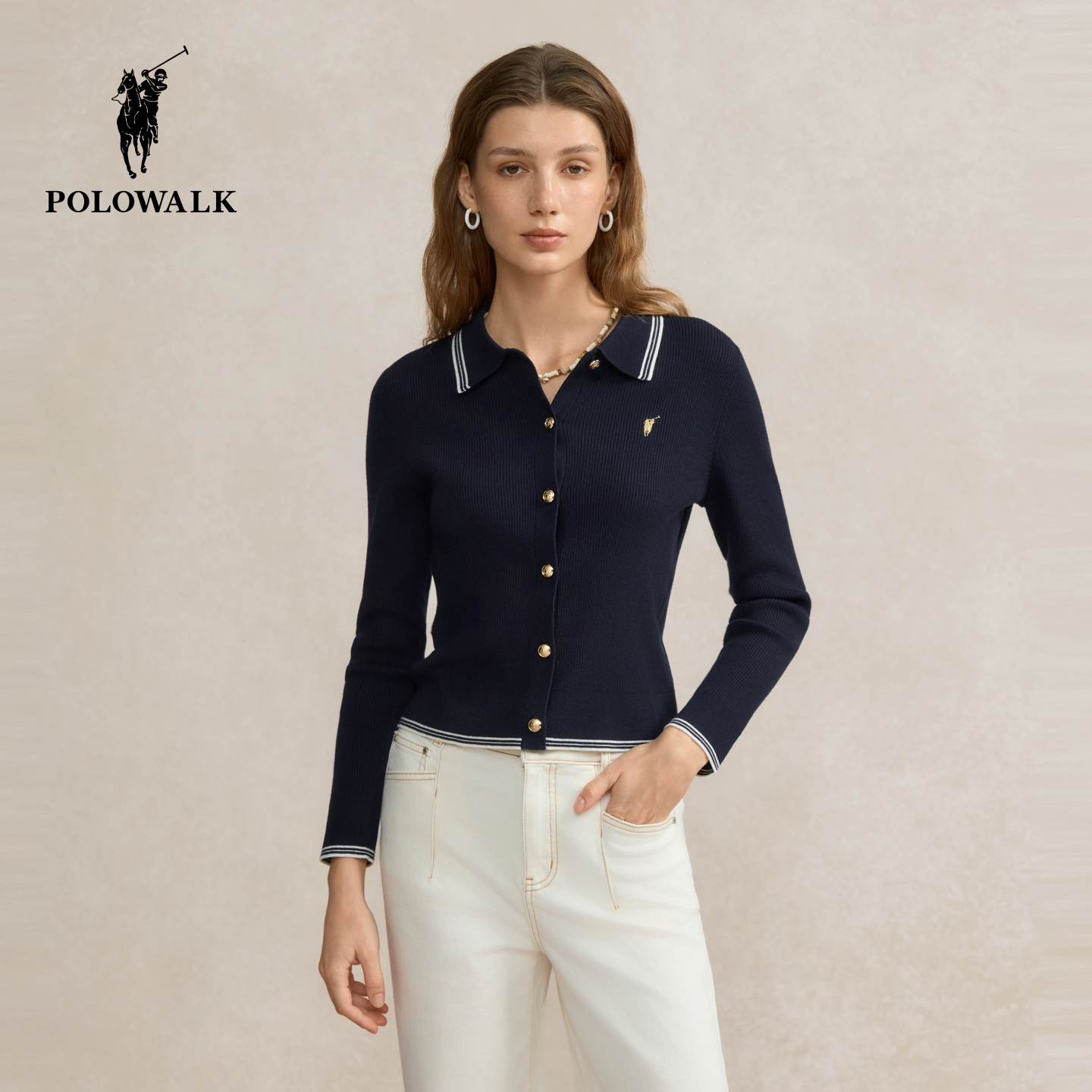 POLOWALK女装秋冬新款女士外套针织衫秋装长袖修身毛衣上衣2025