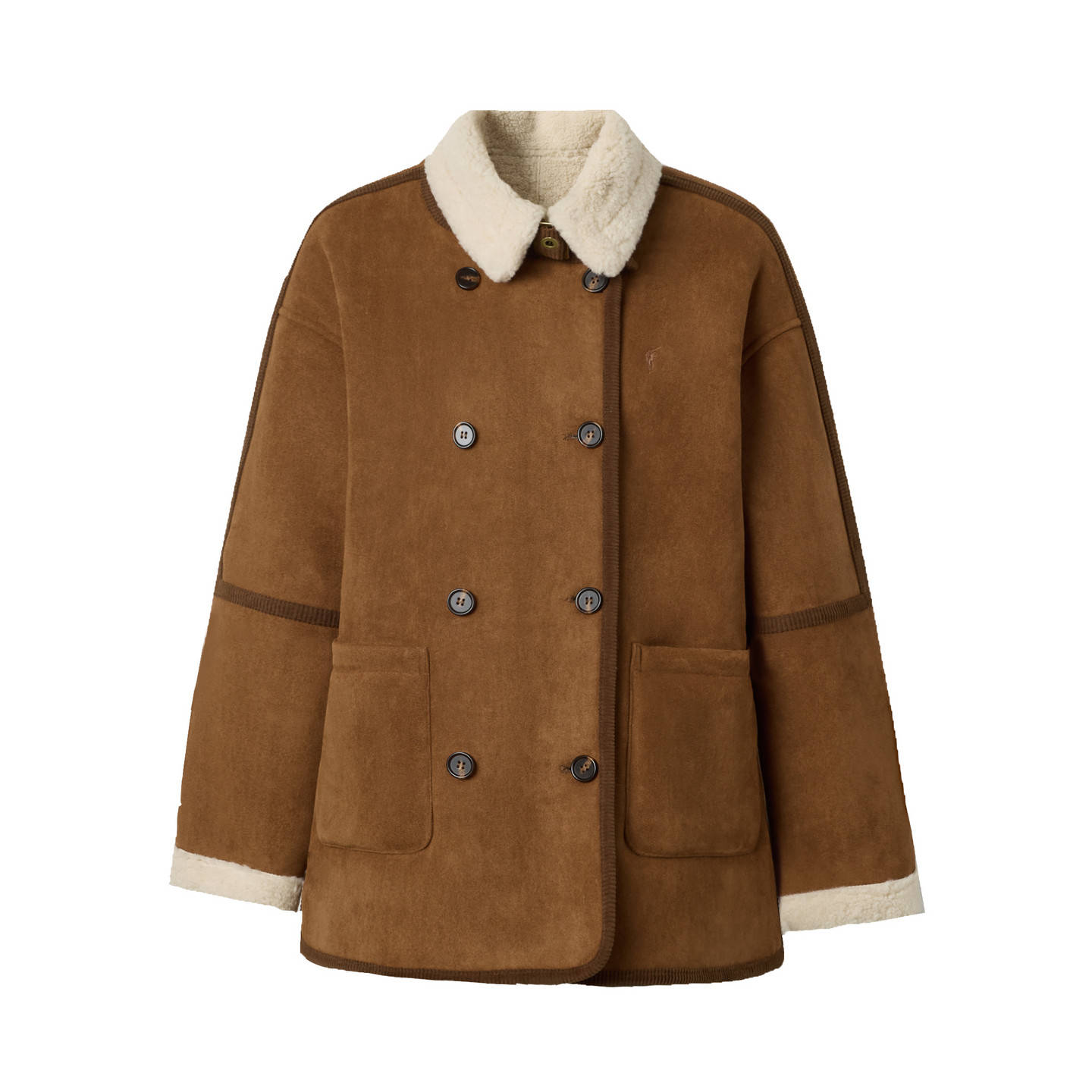 POLOWALK女士外套2025冬季新款复古撞色翻领加绒可拆卸毛