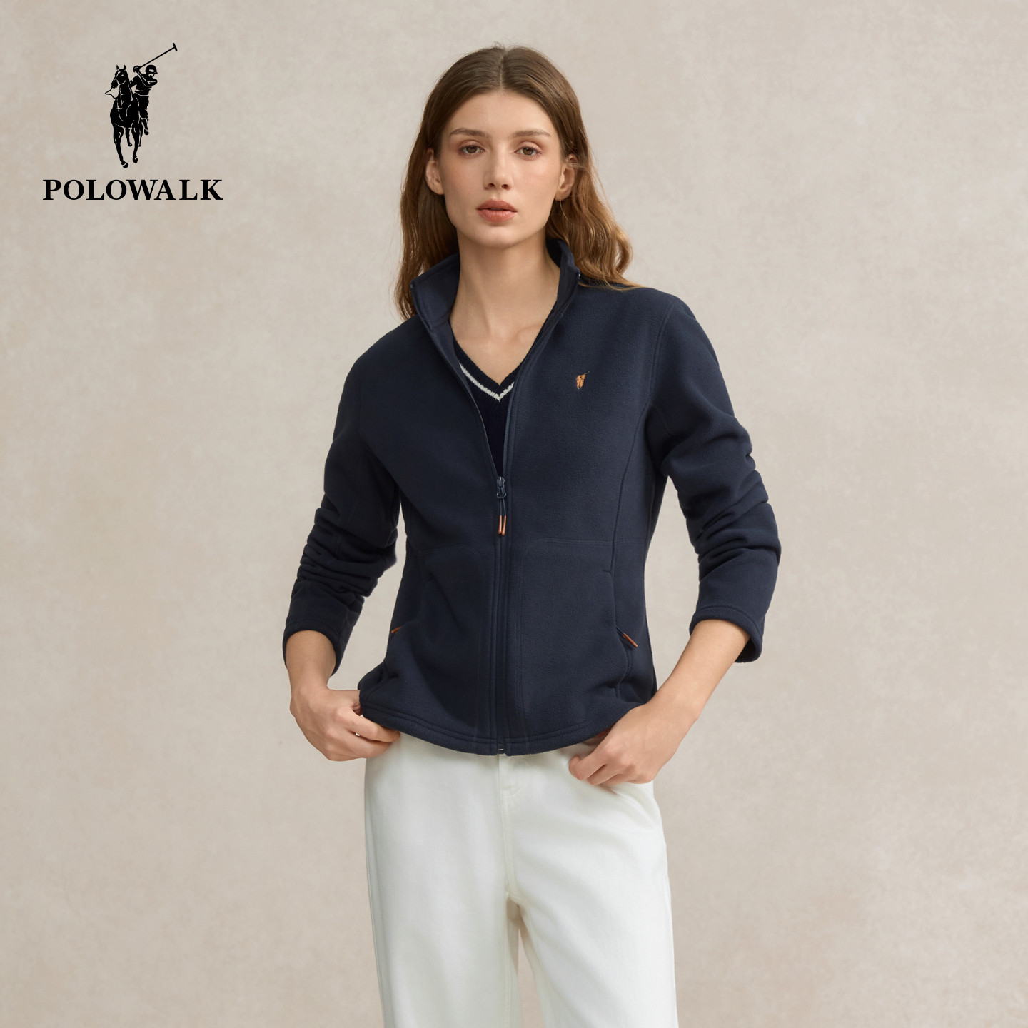 POLOWALK女士外套2025秋冬新款摇粒绒外套抓绒女装通勤立领上衣