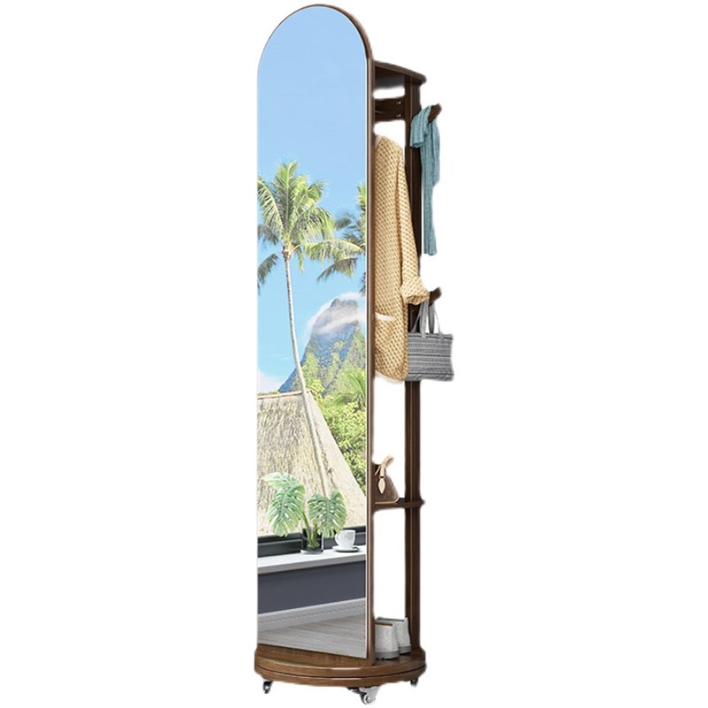 多功能穿衣镜家用置物落地镜带衣帽架一体试衣镜卧室实木全身镜