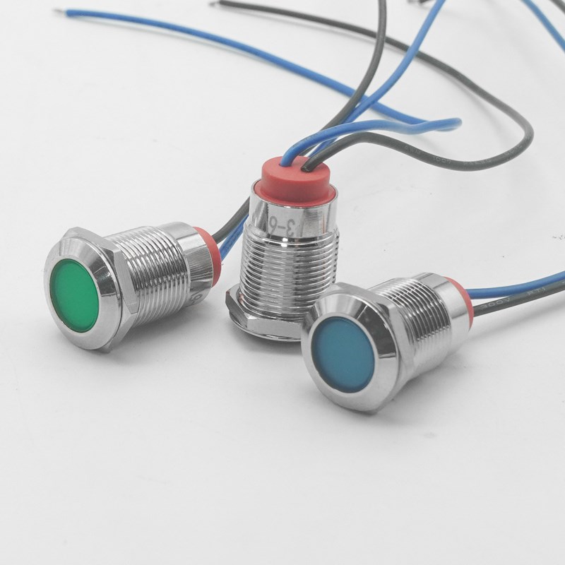 金属指示灯LED防水电源工作信号灯6/8/12/16/19/22MM带线5v6V220V