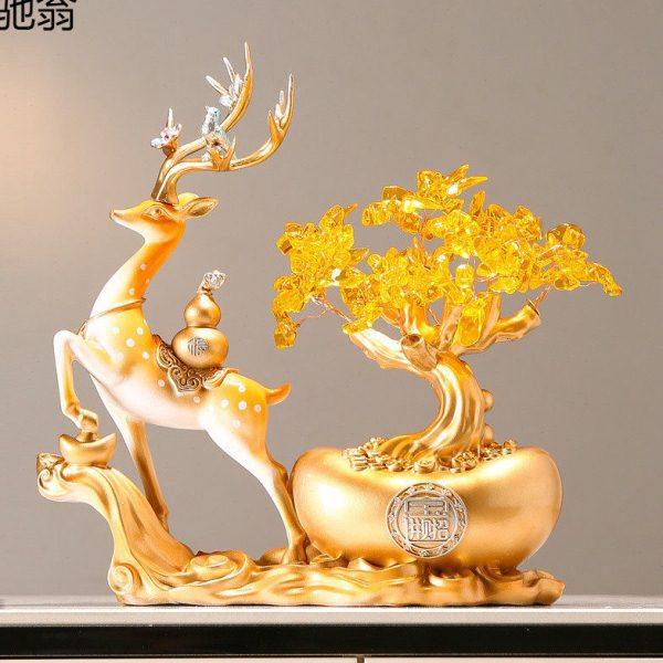 Q3Y新中式招才鹿摇钱树发财摆件装饰品客厅酒柜前台乔迁新居开业,饰品/流行首饰/时尚饰品新,摆件,淘宝优惠券,粉丝福利购,淘宝优惠卷