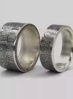 新款925银情侣戒m指一对异地恋手工男刻字礼品老银币男生个性创意