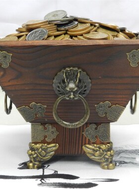 老式复古实木斗升日进斗金摆件创意客厅装L饰店铺摆设开张开业礼