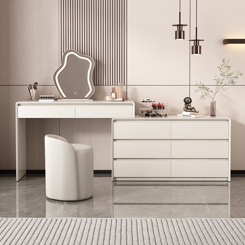 实木烤漆梳妆台卧室现代简约化妆桌斗G柜一体化妆台床尾柜白色黑